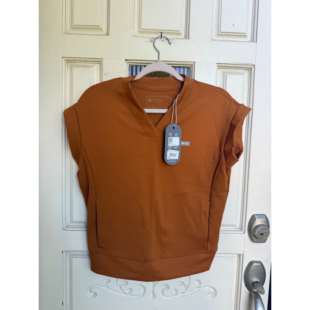 FIGS Mira V-Neck Banded Scrub Top Alder Orange Women 1001667 FIONx NEW Size XS